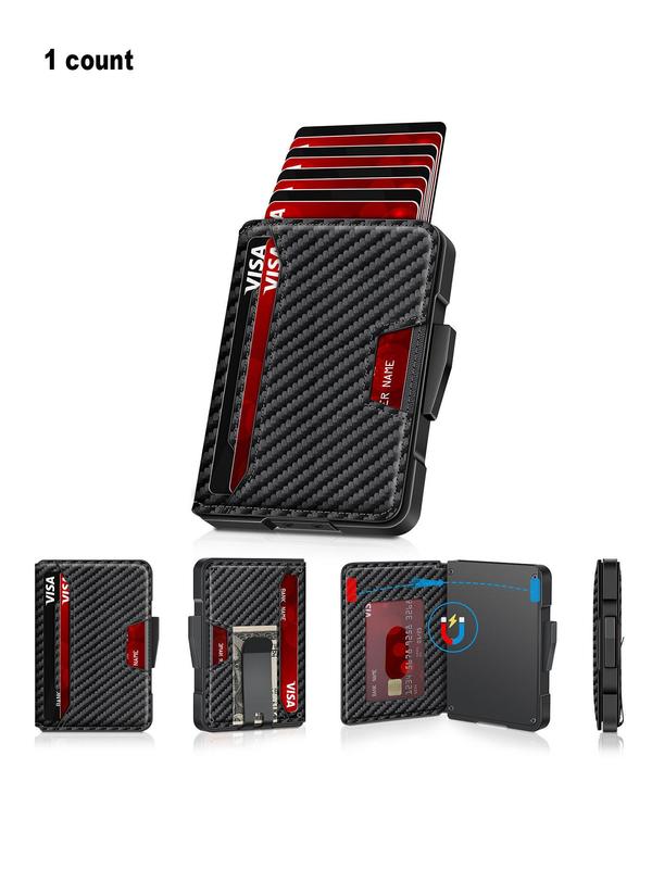 Men's Minimalist Carbon Fiber Card Holder with Money Clip, Rfid Blocking Bifold Wallet, Pop Up Card Case, Compact Credit Card Holder 3