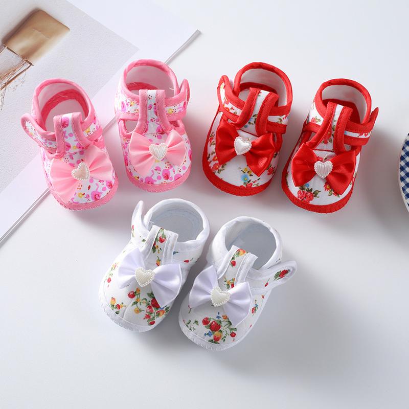 Product Introduction of Baby Girls Flat Shoes, Soft Sole Bowknot Flower Print Non-slip Indoor Outdoor Toddler Shoes 18