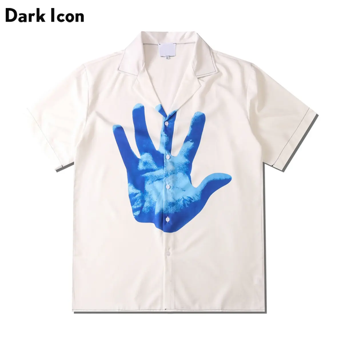 Dark Icon Blue Hand Print Hawaiian Shirt Men Summer Street Men's Shirts Vintage Cuba Collar Shirts for Man Pria Casual Pendek Kaos Baju Atasan Distro Dewasa