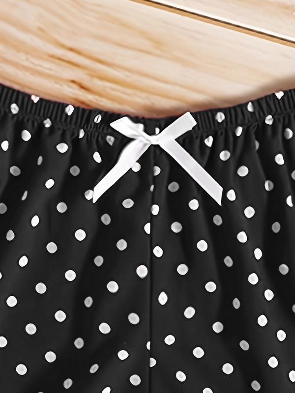 Plus Size Two-piece Set Polka Dot Print Contrast Lace Pyjama Set, Fashion Ruched Tube Top & Bow Front Shorts, Women's Two-piece Sleepwear Set for Summer 3