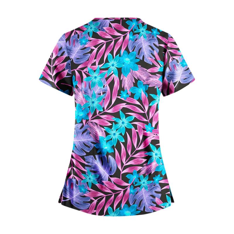 Product Introduction of Women Print Nurse Uniform Plus Size Summer Short Sleeve V-neck Tops Nursing Working Uniform T-shirts Clinic Protective Clothing 20