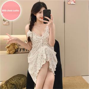 Gaun Kamisol, Gaya Musim Panas, Garis Leher Kekasih, Longgar, dengan Sokongan Dada, Serba guna, Sesuai untuk Tidur, Bersantai dan Pakaian Jalanan