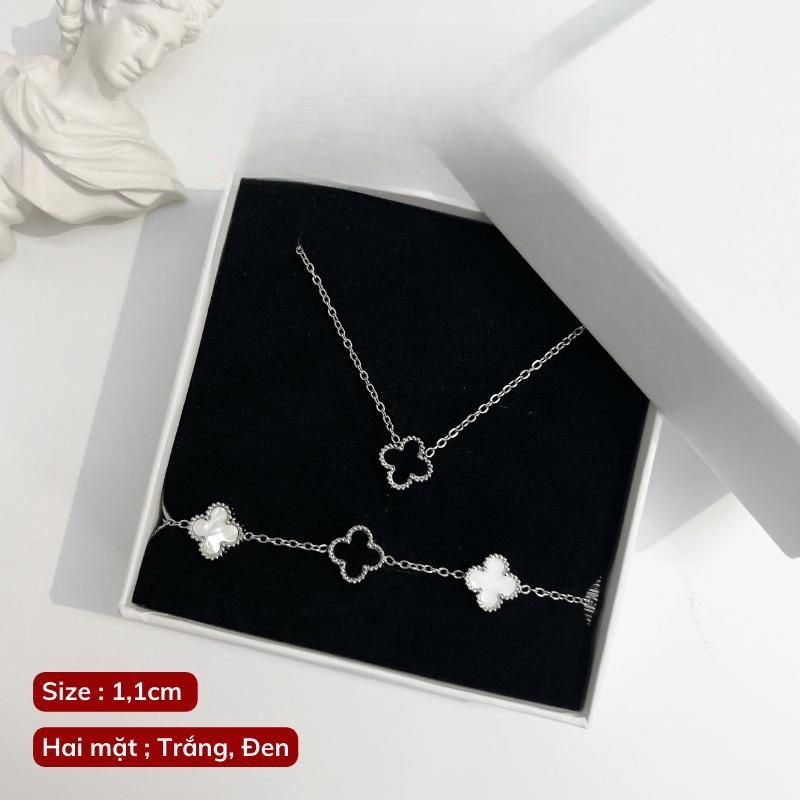 Bộ Vòng Cổ Và Vòng Tay Cỏ Bốn Lá, Dành Cho Nữ, Thiết Kế Sợi Mỏng 2 Mặt, Phụ Kiện Thời Trang, Màu Đất Sét Cỏ, Không Bị Rỉ Đen