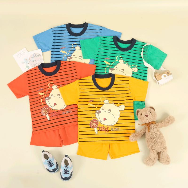 Stripi Series Setelan Tangan Pendek (3302) Fashion lucu kaosanak salur 4