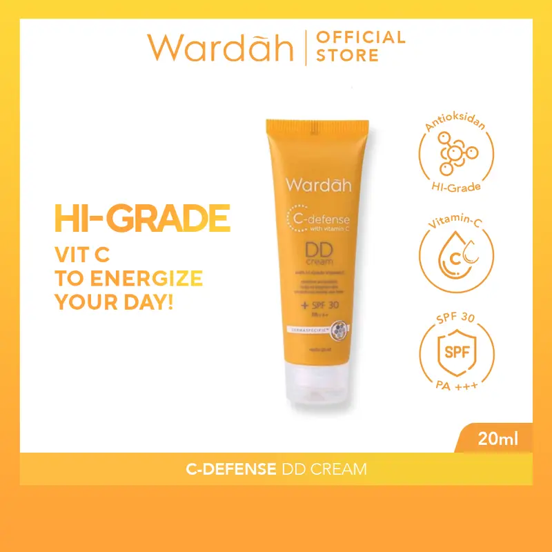 WARDAH C-Defense DD Cream 20 ml - Alas Bedak untuk Mencerahkan dan Meratakan Warna Kulit - Dilengkapi dengan HiGrade Vitamin C dan SPF 30 PA+++ - Skincare 0