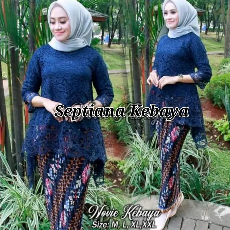 BAJU KEBAYA COUPLE  WARNA  NAVY KEBAYA WISUDA  TUNANGAN  MODERN BUSUI FRIENDLY COUPLEKEBAYADANBATIK AYAHIBU ANAK BAHAN Katun Bunga 3