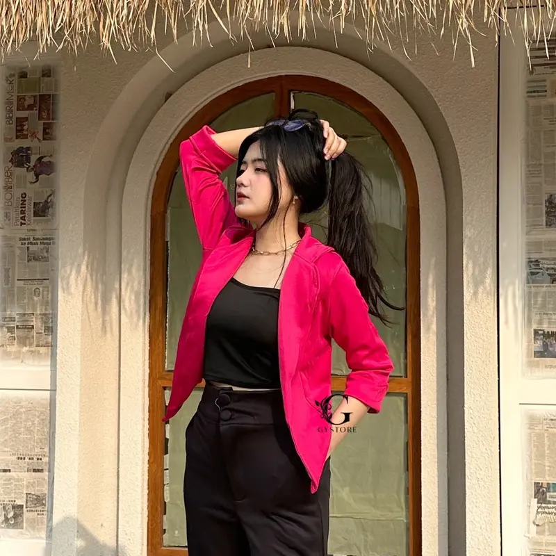 Gystore Vanessa Blazer Wanita panjang scuba Tangan Cardigan Outer Basic Atasan Kerja Formal Slim-fitting Kantor Casual 6