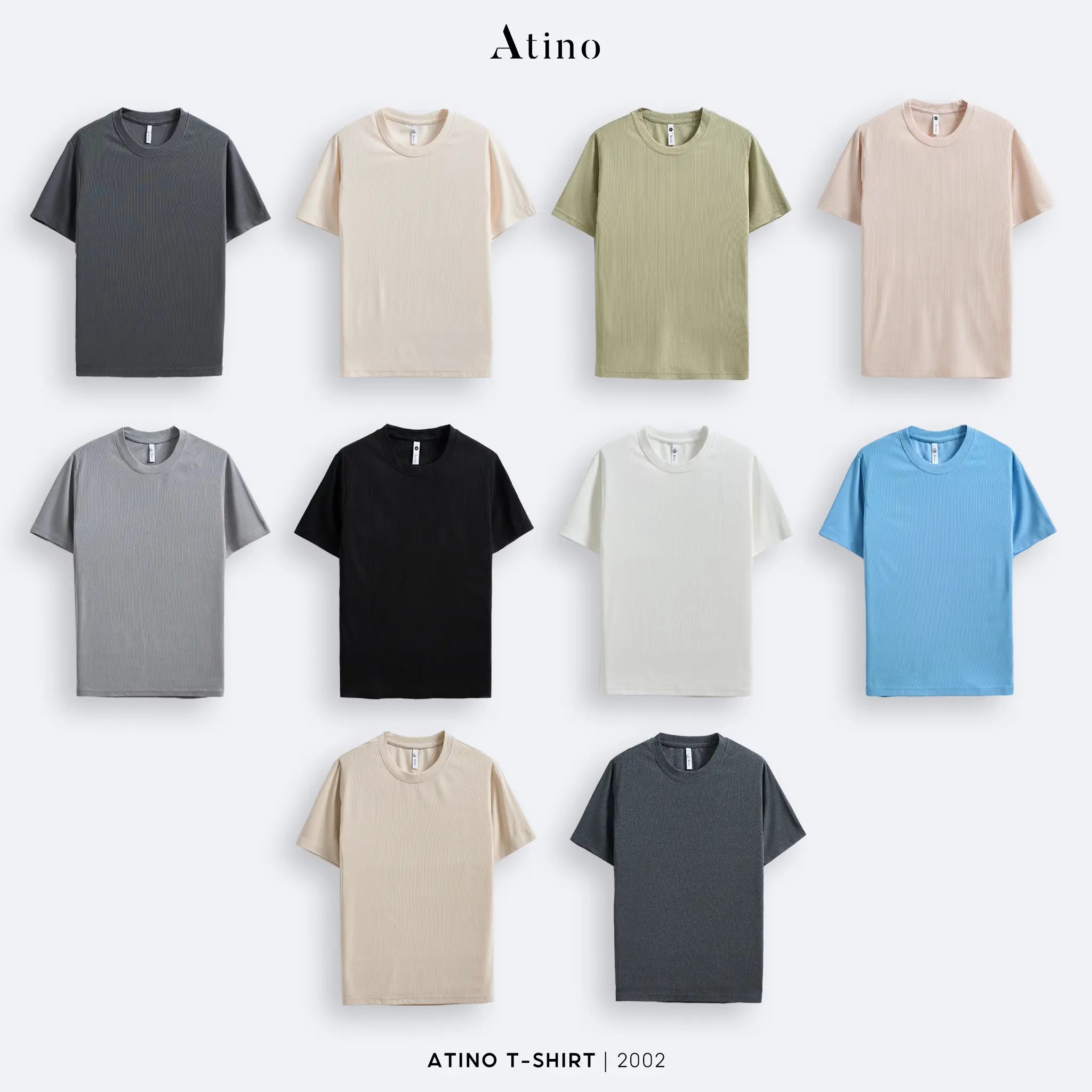 Áo Phông Cộc Tay Trơn ATINO Vải Tổ Ong L.12.2002 VN Menswear Nam Top Cổ Tròn Áo Thun Thun