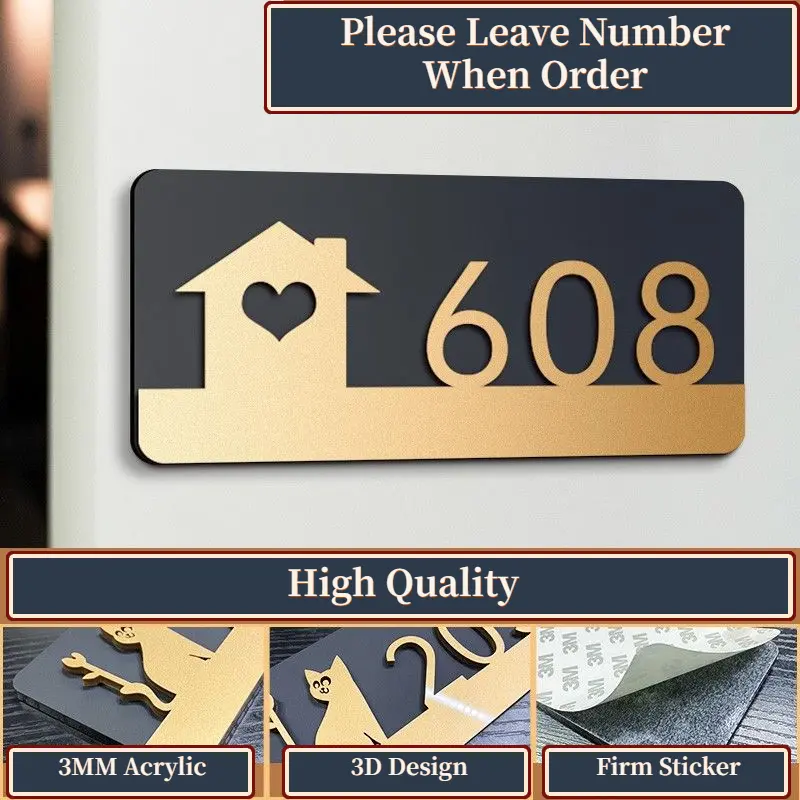 Acrylic Modern Door Plate Shop Sign With Sticker Customized House Number for Office Home Hotel Flat Apartment Restaurant Mailbox Decor