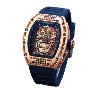 นาฬิกาควอทซ์หัวกะโหลกเพชร, Hengbolong, แฟชั่นลำลองและธุรกิจ, เพชรหรูหรา, นาฬิกาซิลิโคน, สำหรับผู้ชาย, สีทอง, สไตล์บุคลิกภาพ, มาใหม่