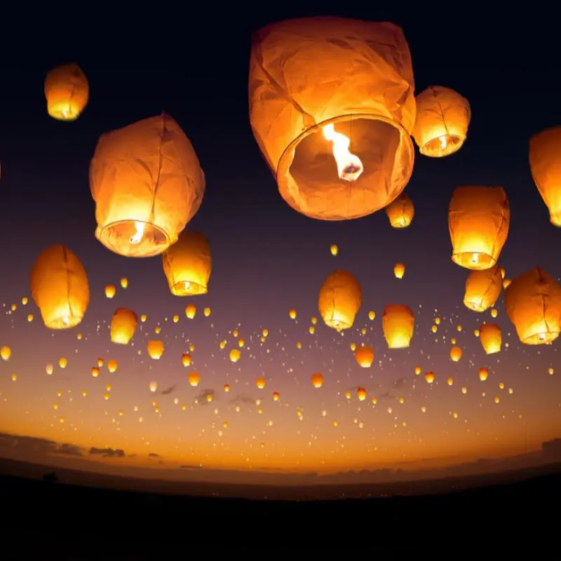 Random Color Sky Lantern, 5 Counts Wishing Lanterns, Paper Flying Wishing Lamp for Party Decoration & Outdoor Festivals