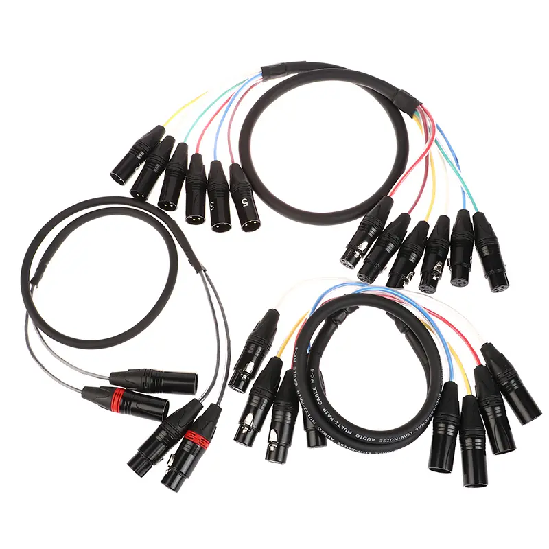 Professional multi-media XLR cable, 2, 4, 6 channels, male to female cable, balanced audio extension cord, 3 pin Black
