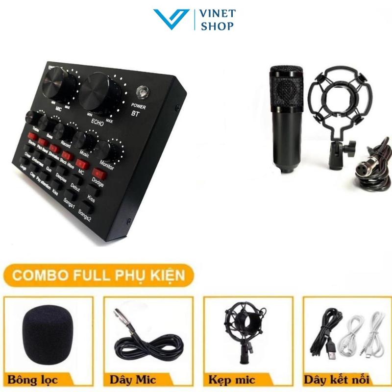 Combo soundcard V8, V8S kèm mic thu âm bm800 BM900 có autotune chuẩn phòng thu