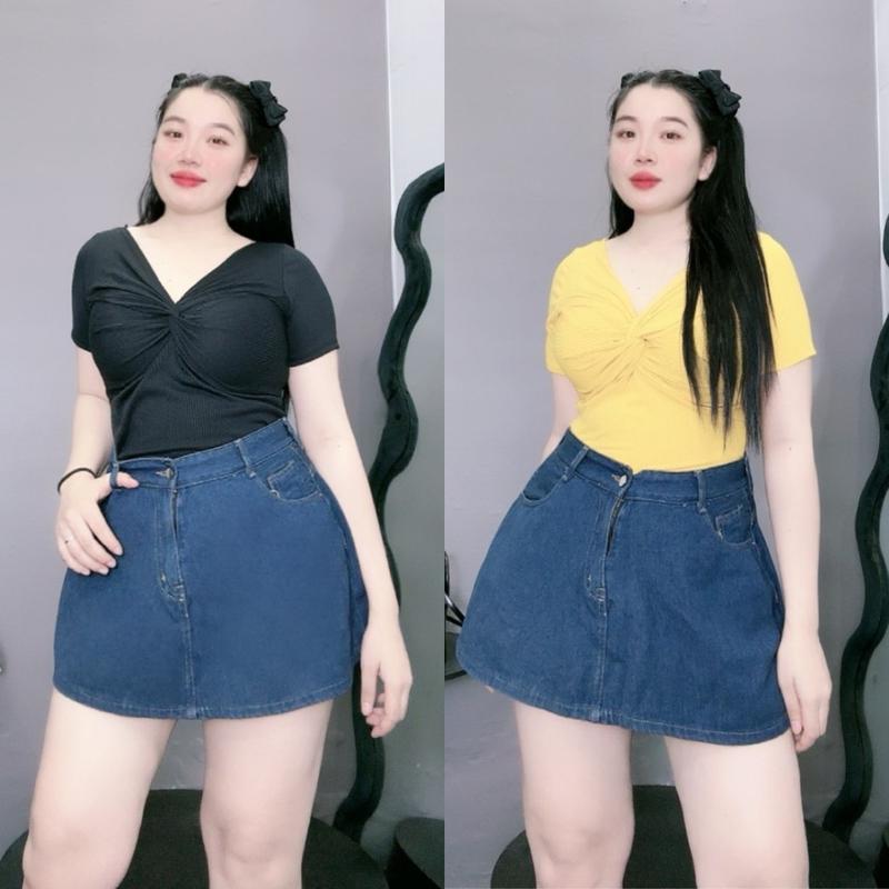 Áo thun bigsize nữ tay ngắn cổ chữ V xoắn ngực tôn vòng 1 chất thun gân mềm mịn - G100