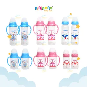 Paket 2 Pcs Nininano Botol Susu Bayi 240/120ml Reguler Feeding Baby Bottle Handle Reguler Nipple
