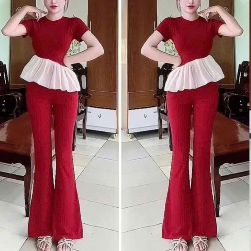 Set bộ quần loe bigsize đồ bộ nữ đồ mặc nhà dễ thương form ôm đồ bộ áo tay ngắn đẹp xinh MS5009 Top Women  Voi 0