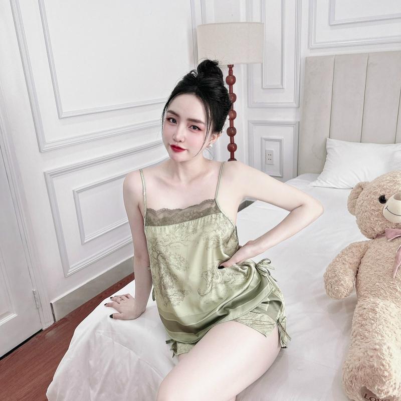 Đồ bộ 2 dây cột nơ eo sexy thiết kế ren ngực, freesize 40-60kg 1