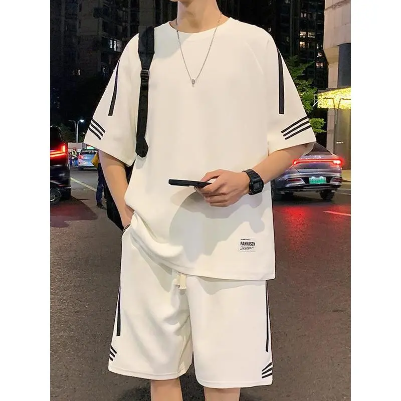 Men's Summer New Casual Sports Loose Ice Silk Short Sleeve T-Shirt Set
