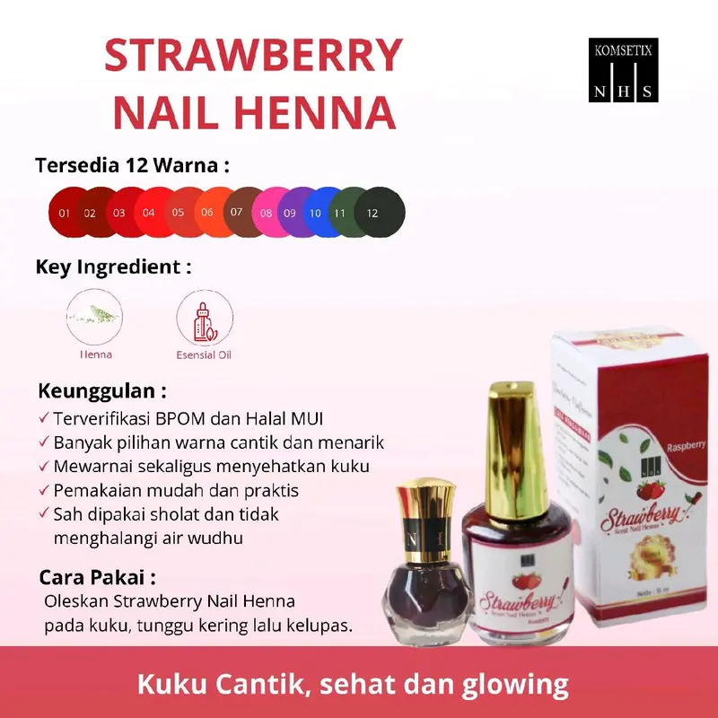 Strawberry Nail Henna (KOMSETIX NHS) Kutek Halal Pertama di indonesia 1