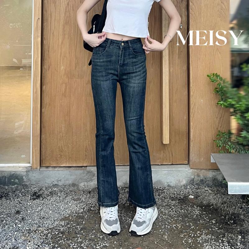 Quần jeans bò ống loe nữ Meisy chất co giãn cạp lưng cao loe nhẹ phong cách Hàn Quốc