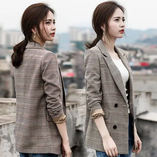 Áo khoác Blazer kẻ sọc, áo vest tay dài trơn cho nữ, blazer nữ dáng suông rộng chất vải cao cấp kiểu hàn quốc 2 lớp