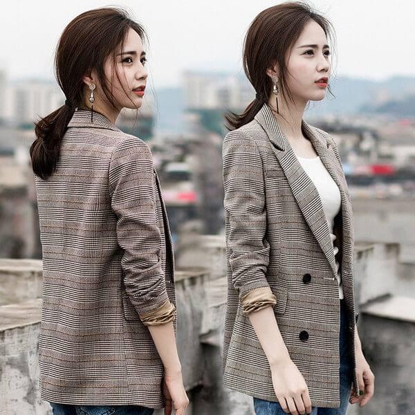 Áo khoác Blazer kẻ sọc áo vest tay dài trơn cho nữ blazer nữ dáng suông rộng chất vải cao cấp kiểu hàn quốc 2 lớp