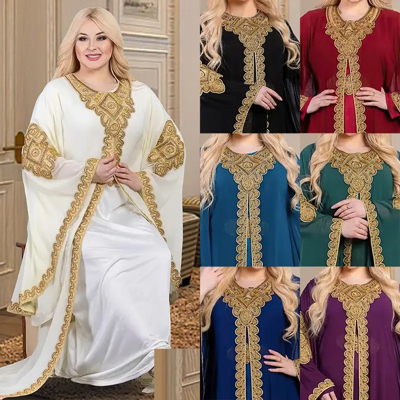 Váy Jalabiya Hồi giáo, Phong cách Trung Đông và Malay, Tay kèn, với áo choàng gai, thêu ren vàng, Bán xuyên biên giới ở Châu Âu và Châu Mỹ, 8872