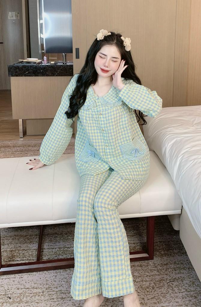 Product Introduction of Đồ Bộ Mặc Nhà Áo Tay Dài Túi Phối Quần Dài Dành Cho Nữ, Chất Vải Kẻ Nhung Mềm Mại, Kiểu Dáng Dễ Thương Form Dưới 60kg Dài Tay Women Tua Rua 13
