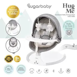 Sugarbaby HUG ME Automatic Baby Swing Chair with Table AYUNAN SUGARBABY NEW SUGARBABY AYUNAN SWING AYUNAN SWING AYUNAN BAYI OTOMATIS AYUNAN 5 POSISI AYUNAN PELUKAN IBU  Grey Hitam - TABBLE CHAIR WHITE