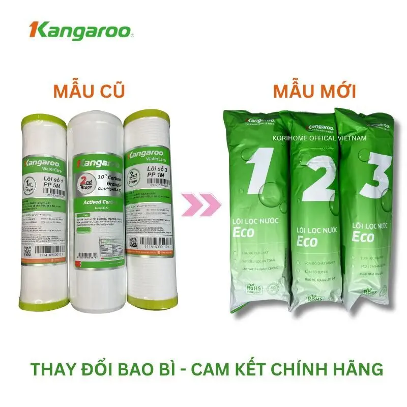 Bộ 3 Lõi Lọc Kangaroo Extra 123 Mẫu Mới 2024 Thiết Kế Vỏ Check Hàng Chính Hãng may  loc 3