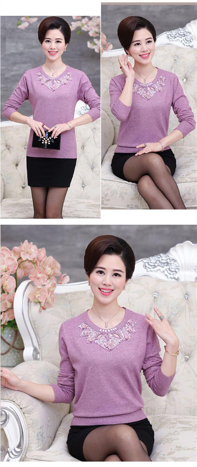 Product Introduction of Quần Áo Nữ Trung Niên Và Cao Tuổi, Thời Trang Hàng Đầu, Dát Kim Cương, Áo Lót Mùa Thu Và Mùa Đông, Áo Len Dệt Kim, Cho Tình Yêu Của Mẹ, Hàng Mới Về Top Women 6