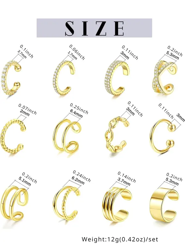 Simple Plain Cuff Earrings, Rhinestone Decorated Fake Earrings for Women & Girls, Braid & Chain Simple Design Ear Cuffs, Fashion Jewelry for Daily  Decor 5