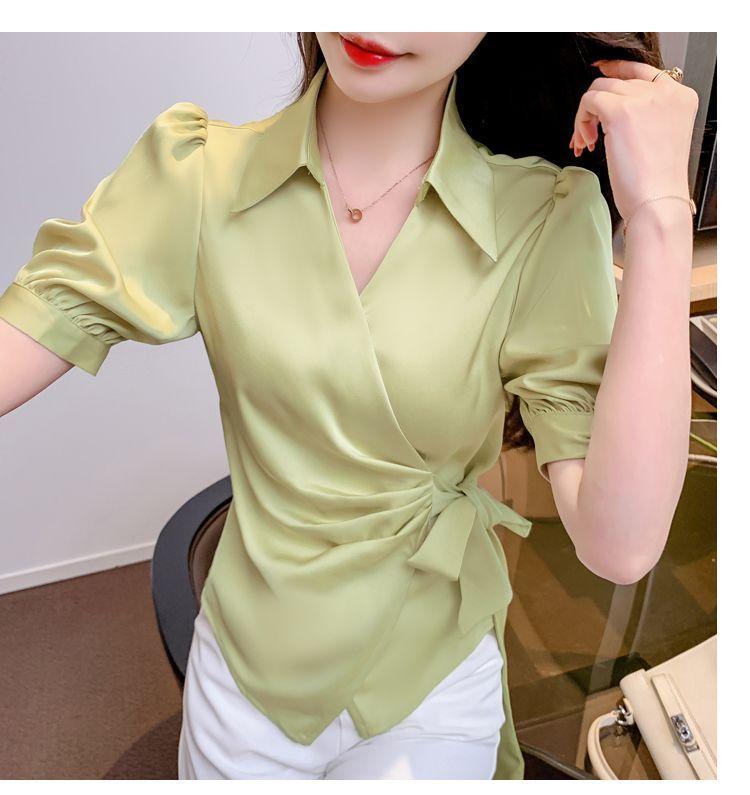 Product Introduction of Áo Sơ Mi Voan Sang Trọng Cao Cấp, Dành Cho Nữ, Trang Phục Mùa Hè, Eo Bó Sát, Phong Cách Phương Tây, Áo Sơ Mi Cổ Chữ V, Thường Ngày Và Bó Sát, Thanh Lịch, Áo ngắn Tay Năm 2025 2