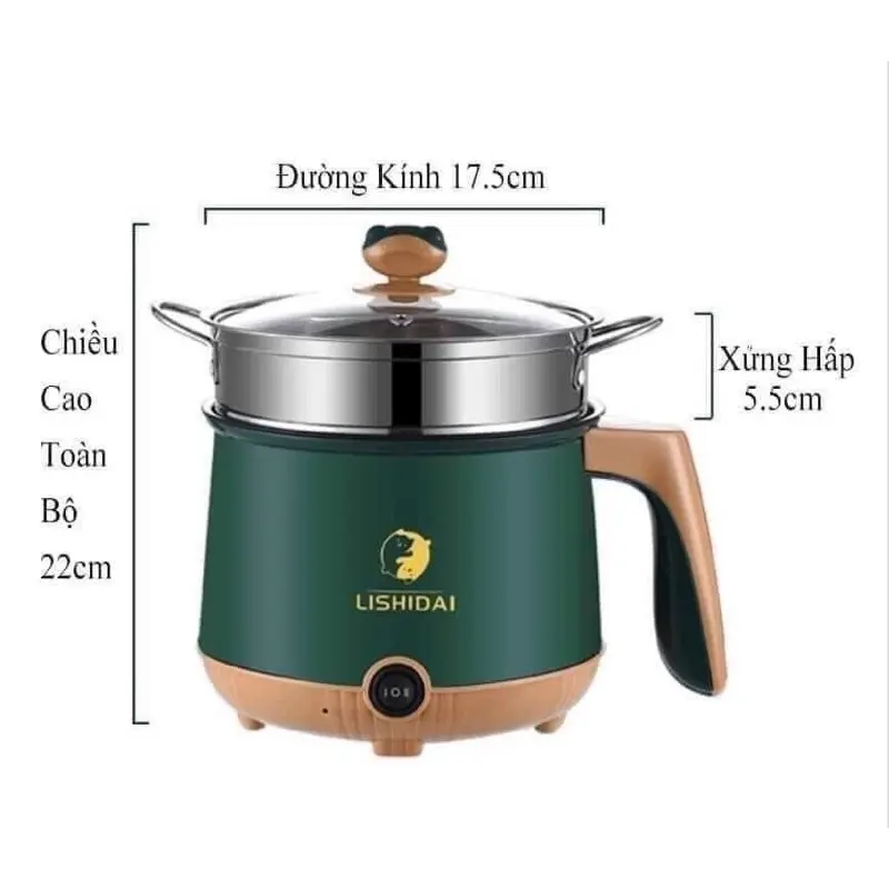 Nồi Lẩu Điện Mini Nấu Mì 2 Tầng Kèm Giá Hấp Đa Năng Nướng, Luộc, Chiên Chống Dính Vấn Đá Tiện Lợi Nồi Điện 3