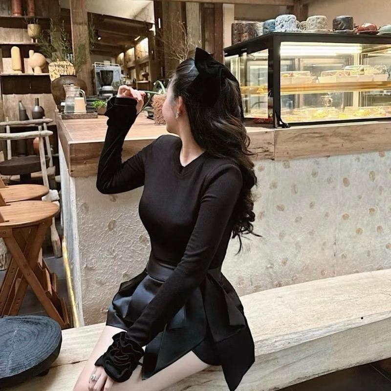 Siu phẩm . Áo bassic tay dài đính hoa sỏ ngón tay bigsize chất tăm xịn ( bigsize :40-90kg ) Cổ Tròn Women Top Nữ 6