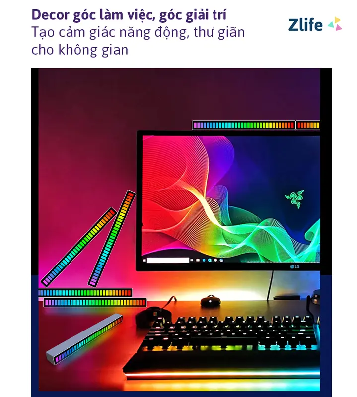 Đèn Led Cảm Biến Nháy Theo Nhạc | Thanh Led RGB Sạc Tích Điện Trang Trí Bàn Làm Việc, Gaming Nhiều Chế Độ Sáng Điều Chỉnh Qua App 6