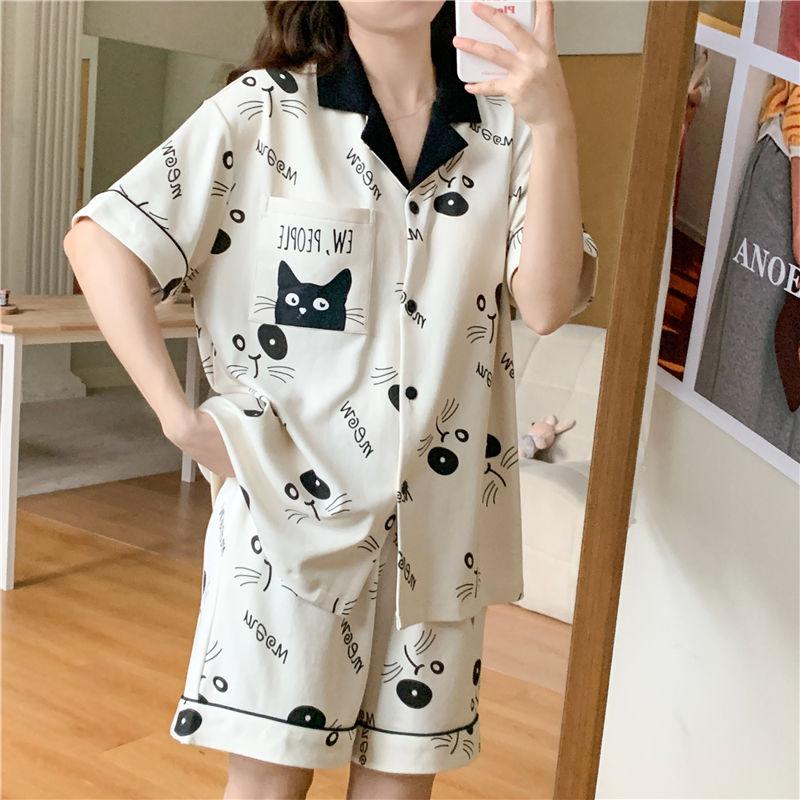 Product Introduction of Bộ Đồ Ngủ Mùa Hè Cho Nữ, Có Đệm Ngực, Áo Cardigan ngắn Tay, Quần Đùi, Bộ Đồ Mặc Ở Nhà Dễ Thương, Hàng Mới Về, Với Thiết Kế Hình Mèo, 2024 4
