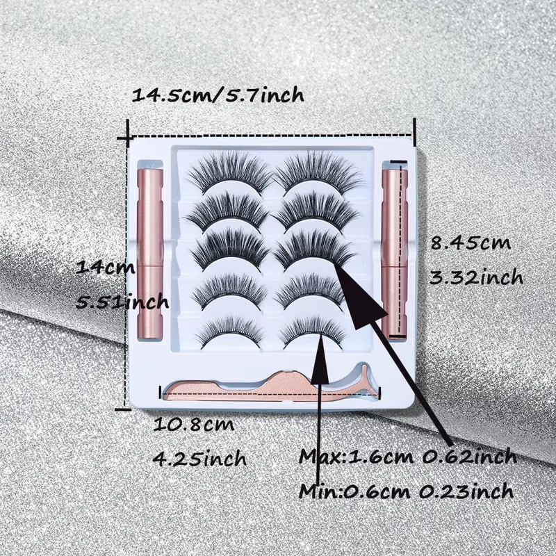 Eyelashes with Magnetic Eyeliner Kit, Professional Eye Makeup Products Including 5 Pairs Faux Cluster Eyelashes & 2 Magnetic Eyeliner & 1 Eyelash Tweezers, DIY 1
