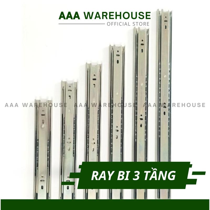 ZUB 2 bi Ray Trượt 2 Bi 3 Tầng ngăn kéo tủ bản rộng 35mm - Bộ 2 thanh ray trượt hộc tủ