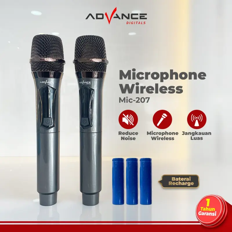 Advance MIC-207 Microphone Profesional 2 MIC bisa di Charge Mikrofon 207 1 Tahun Garansi