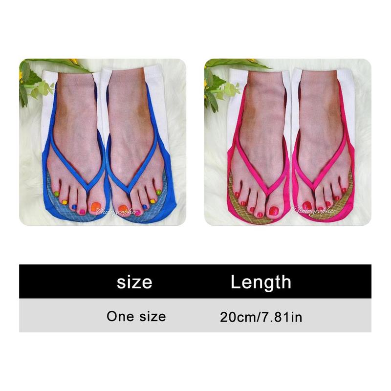 Product Introduction of Funny 3D Printed Socks Flip Flops Slippers Sandals Shoe Pattern Summer Cute Kawaii Low Short Soft Ankle Beach Floor Socks 0