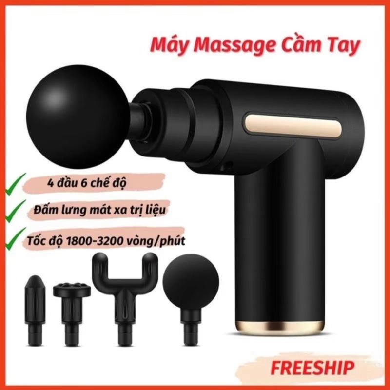 Máy mát-xa cầm tay 6 chế độ, 4 đầu thay thế, giảm đau cơ vai gáy, màu ngẫu nhiên Máy Massage màu ngẫu nhiên MX1 modeco đấm massager nhỏ