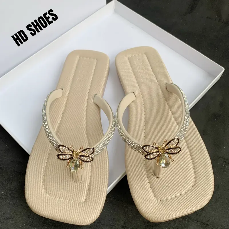 [ T42] Dép Bệt HD SHOES- Dép kẹp quai đá xoàn sáng dày dặn  đính nơ đá sang xịn, đế TPR chống trơn trượt Nữ DéP GiàY Đồng Sandal Nhung 8