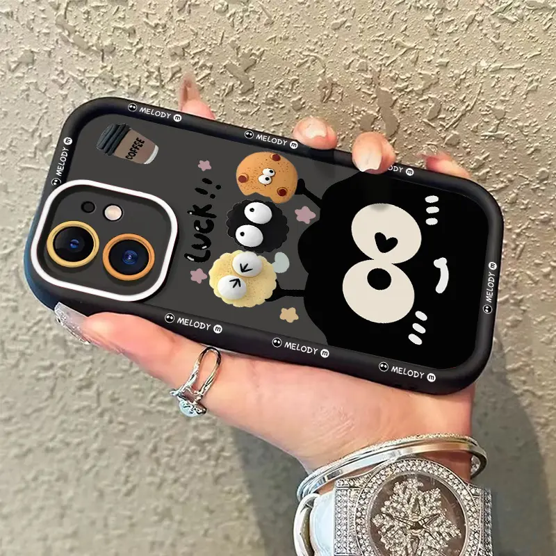 Case HP Untuk Realme C51 C61 C51s C35 C63 C67 C55 Note 60 C53 C12 C11 5i C15 C31 C20 C21Y C30 C21 C17 11 8i 9i 6i 7i 5s C25 Note 50 C25Y C33 NARZO N63 N61 Keberuntungan Lucu Kartun Lucu Bola Batubara Hitam Kopi Soft Cover 3
