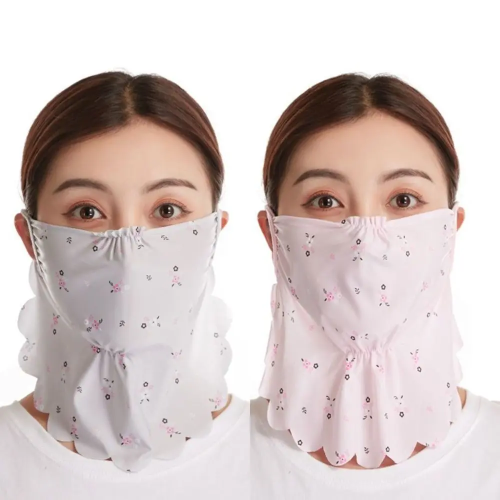 Thin UV Protection Ice Silk Mask Sunscreen Veil Flower Pattern Face Cover Face Scarves Face Mask Face Gini Mask Fishing