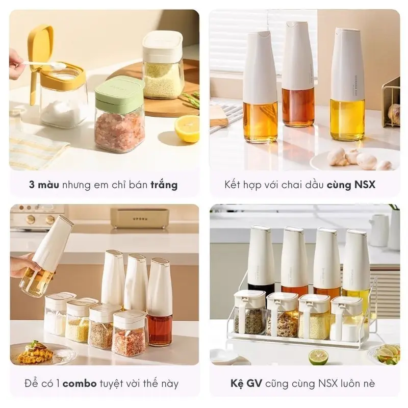Hũ đựng gia vị vuông thủy tinh có thìa FEEKA chống ẩm, lọ thủy tinh vuông đựng gia vị thông minh 300ml 6