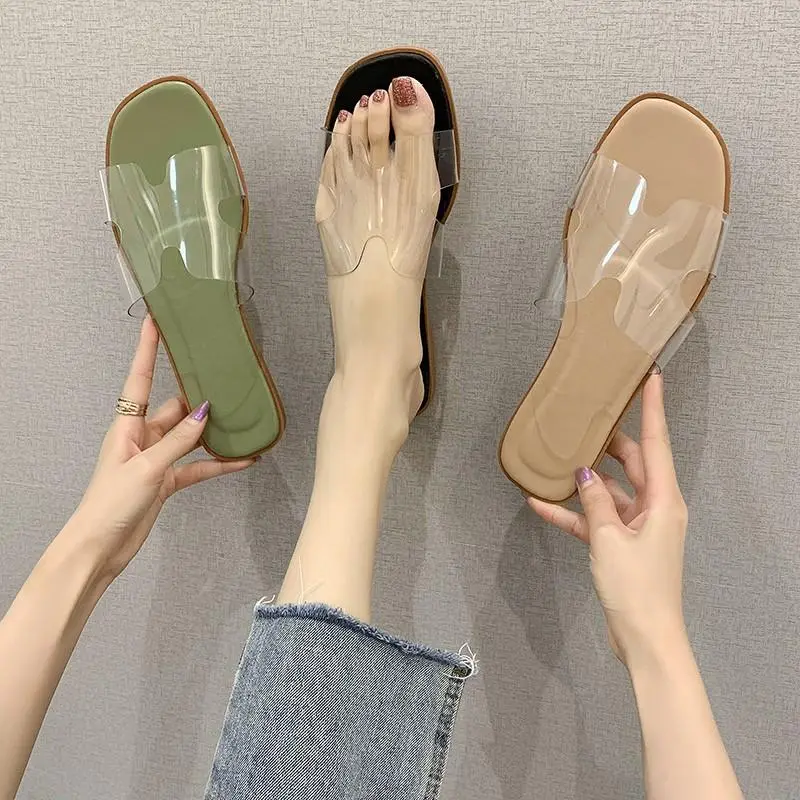 Sheer flat-bottomed open-toe beach slippers