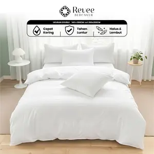 Revee Bedcover - Sprei & Bedcover Set Polos Putih Ukuran Lengkap 140x200/180x200/160x200/200x200