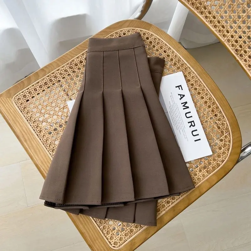 Chân Váy Xếp Ly, Dành Cho Nữ, Chân Váy Ngắn, Cạp Cao, Chân Váy Chữ A, Bó Sát, Đen Trắng, Chống Lộ, Hàng Mới Về Mùa Xuân / Mùa Hè chân  váy  jean  co  giãn  quảng  châu