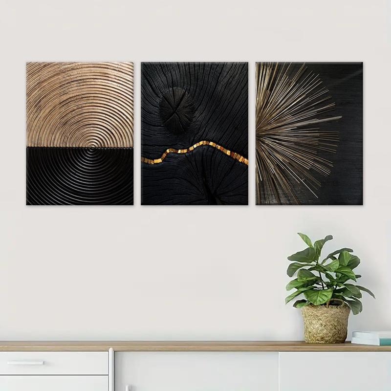 Wooden Framed Canvas Painting, 3 Counts Abstract Pattern Decorative Poster, Modern Art Wall Decorations, Home Decor for Living Room Office 4